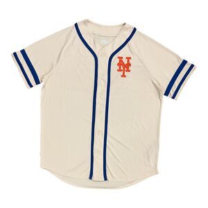 CSA Adult Officially Licensed MLB Button Down New York Mets Jersey - Cream